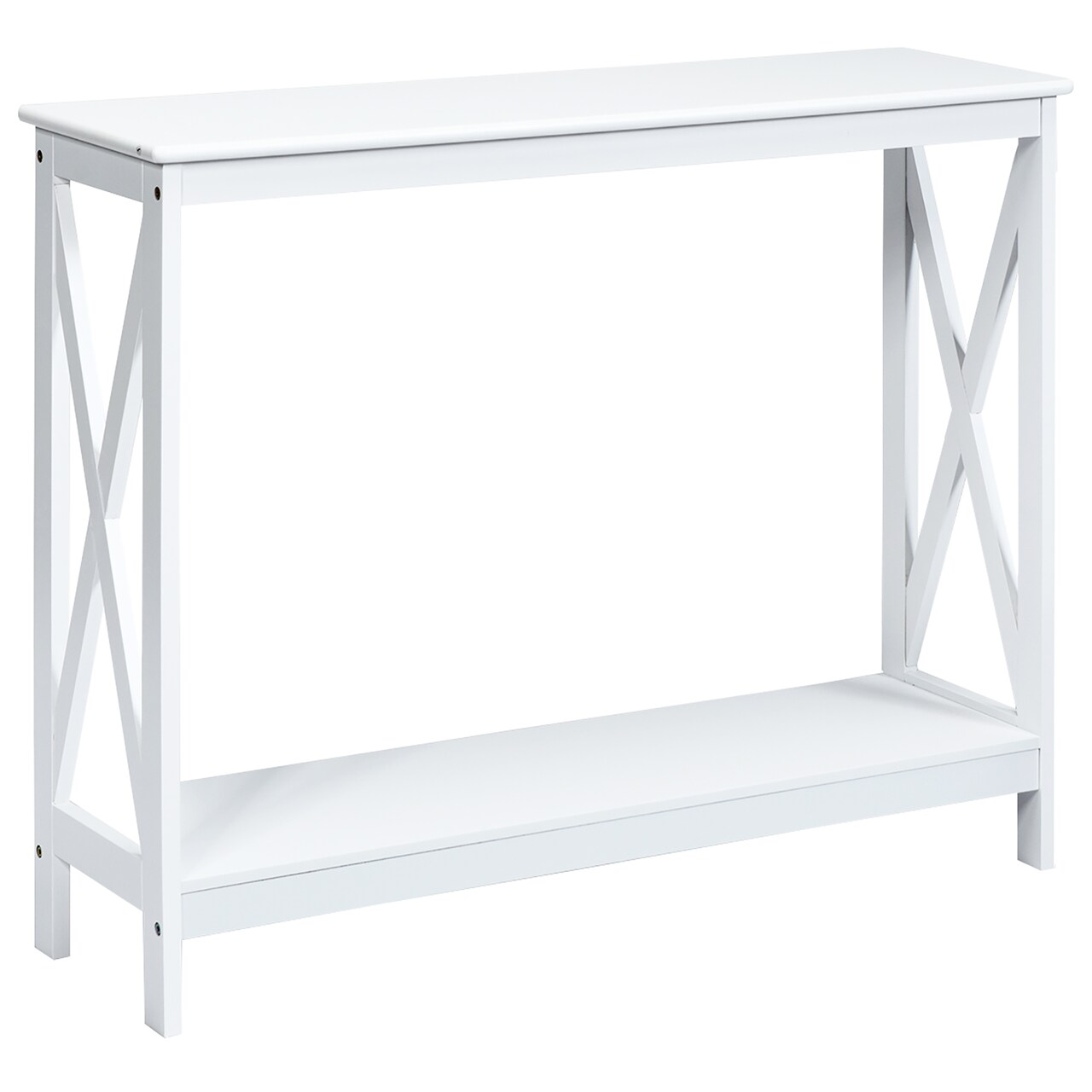 Costway 2-Tier Console Table x-Design Bookshelf Sofa Side Accent Table w/Shelf White\ Black\Espresso\Wood Grain